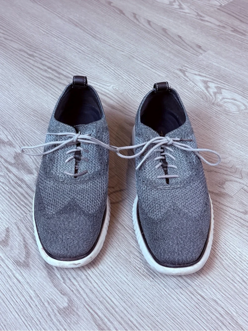 Cole Haan Zerogrand Gray Knit Derby Shoes with White Sole
